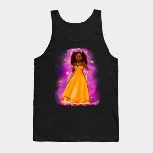 Black anime princess  ! black girl with Afro hair, green eyes, and dark brown skin. Hair love !on pink background Tank Top